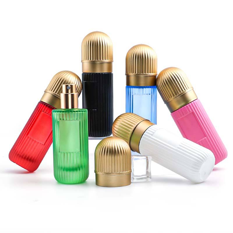 30ml Refillable Colorful Glass Empty Perfume Spray Bottle – Ribbed Design, Gold Cap