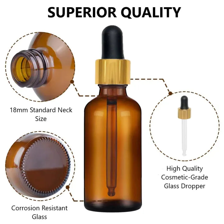 Amber Glass Dropper Bottle - Premium Empty Bottle for Serum Glass Pipettes Dropper