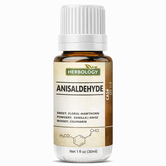Herbology Anisaldehyde essential oil bottle on a white background