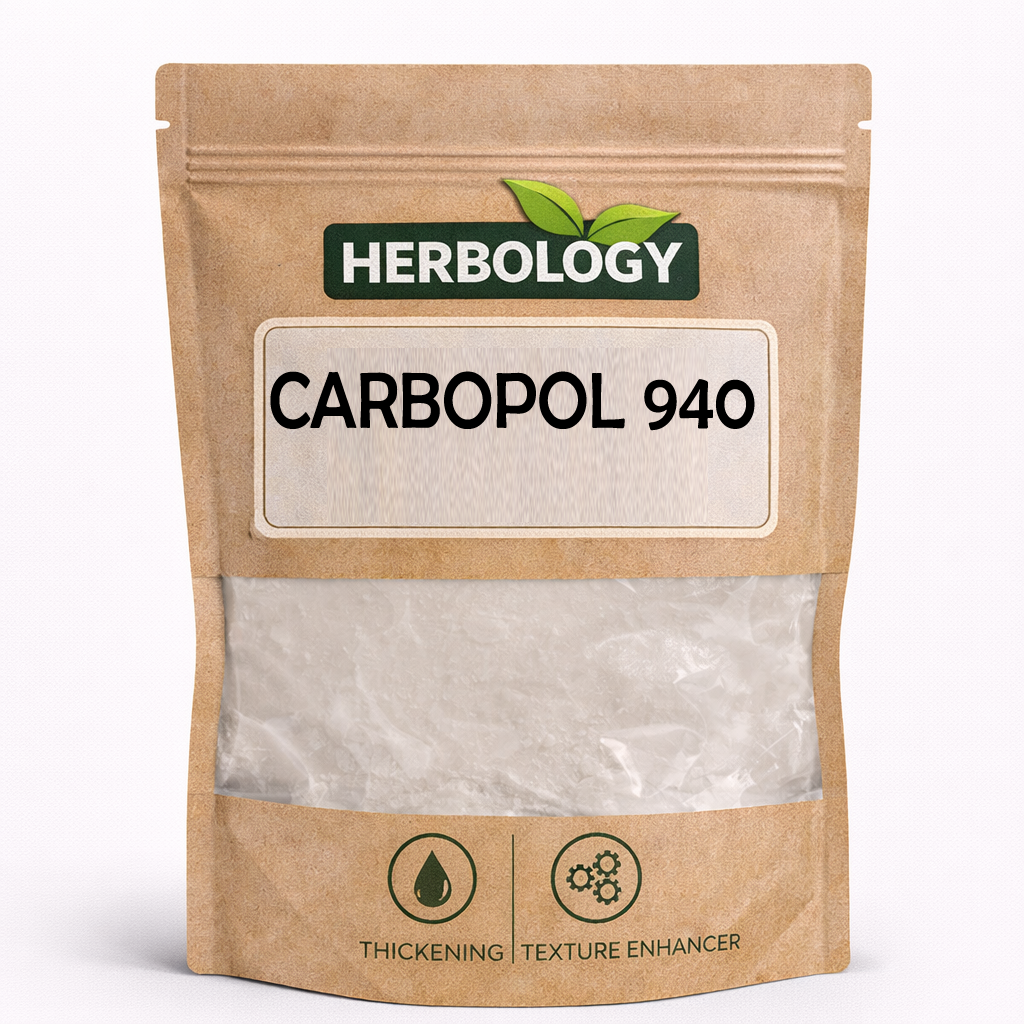 Herbology Carbopol 940 thickening texture enhancer, featuring a clear window showing the white powder inside.
