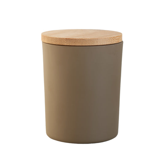 Matte Khaki Brown Jar with Wooden Lid 200 ML / 6.5 oz