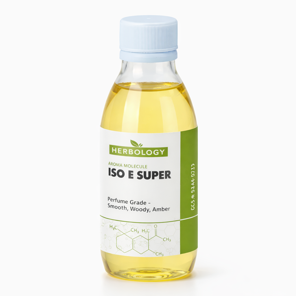 HERBOLOGY Iso E Super aroma chemical bottle – clear to pale yellow perfumery ingredient with woody amber scent profile (97%+ purity)