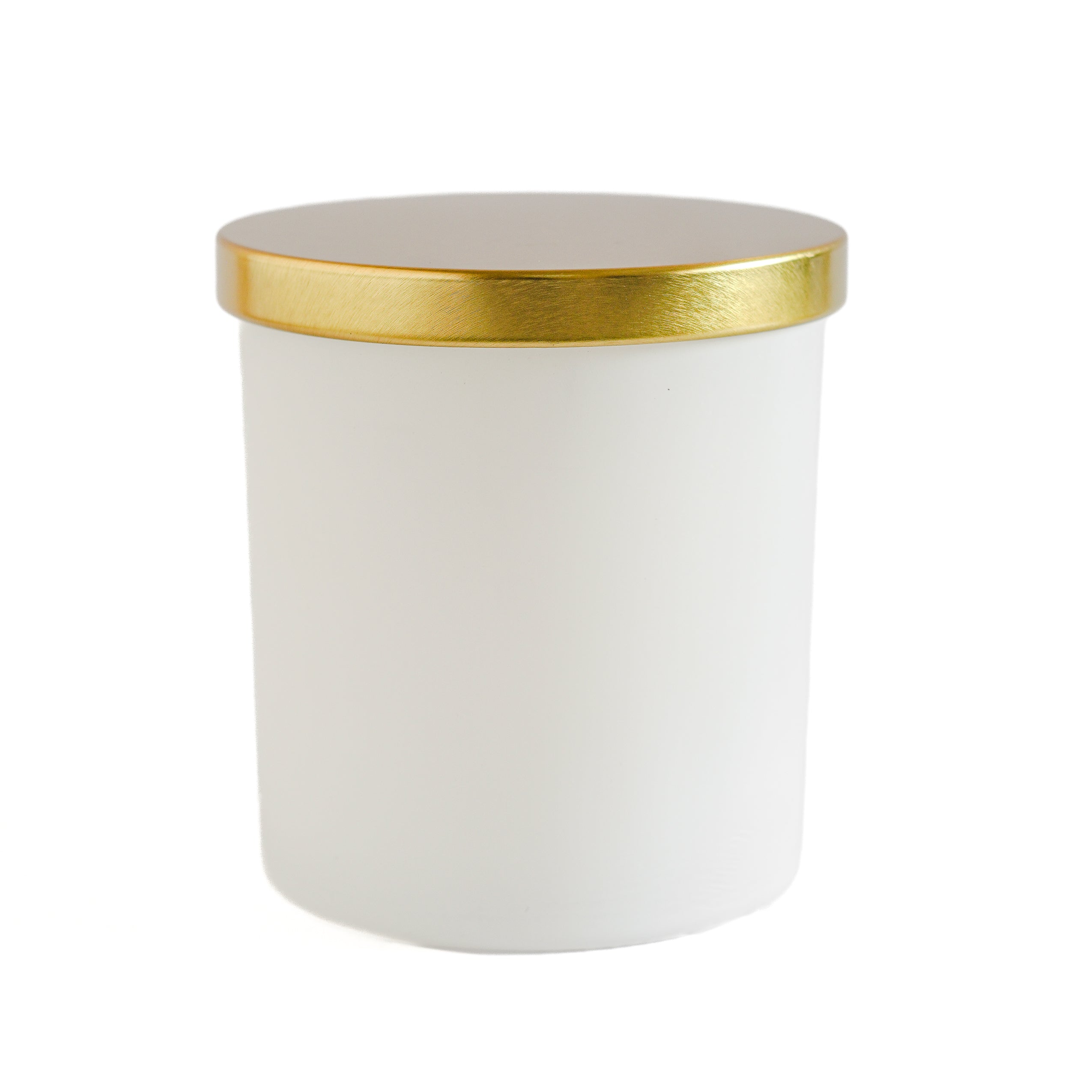 White container with a gold lid on a white background