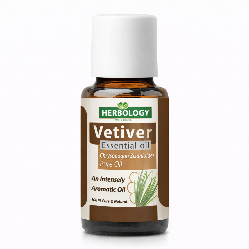 Vetiver essential oil earthy woody base note oil used in perfumes aromatherapy and skincare