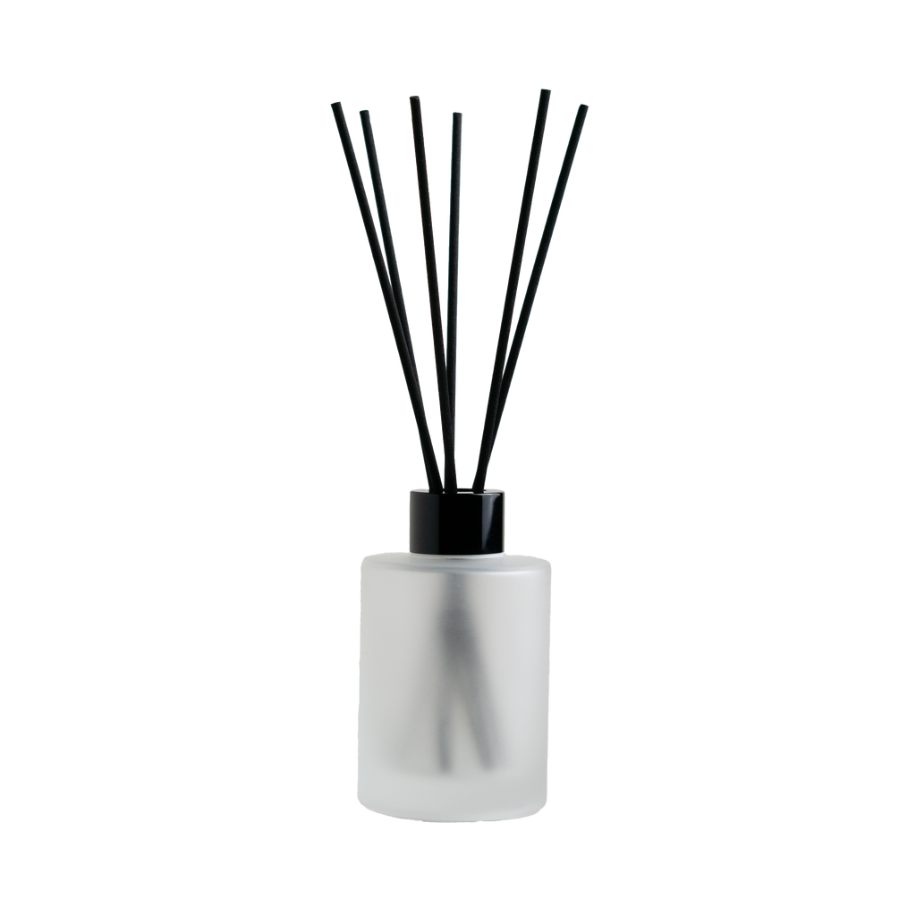 White Frosted Glass Diffuser Bottle - Black Top - 120 ml / 4 oz