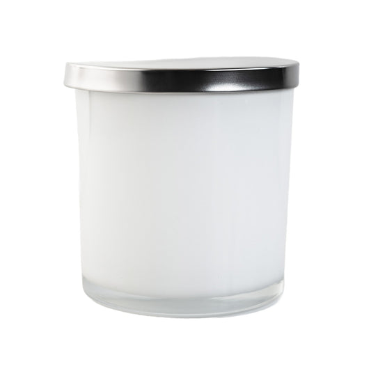 Glossy White Glass Jar with Silver Lid for Candles 500 ML / 16.8 oz