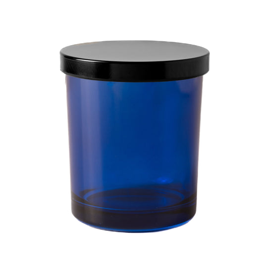 Electric Blue Glass Jar with Black Lid 200 ML / 6.5 oz